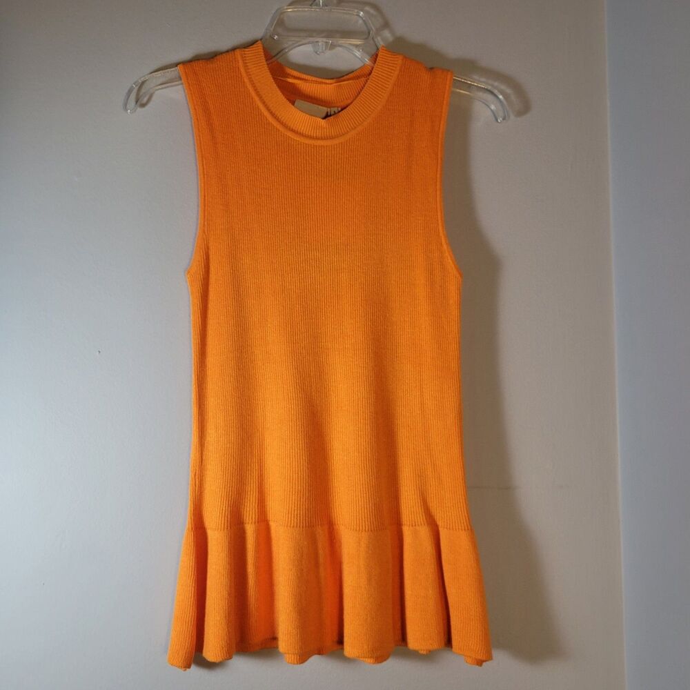 ICHI Mustard Yellow Stretch Pullover Knit Peplum Sleeveless Womens Size Small